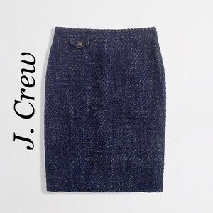J. Crew Navy Tweed Wool Blend Pencil Skirt